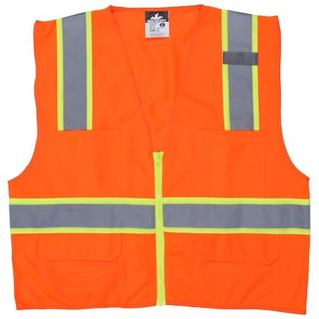 Mcr Safety Hi-Vis Safety Vest XL Class 2 H Back, , Zipper 6 Pockets, 1 Mic Tab SURVOXL